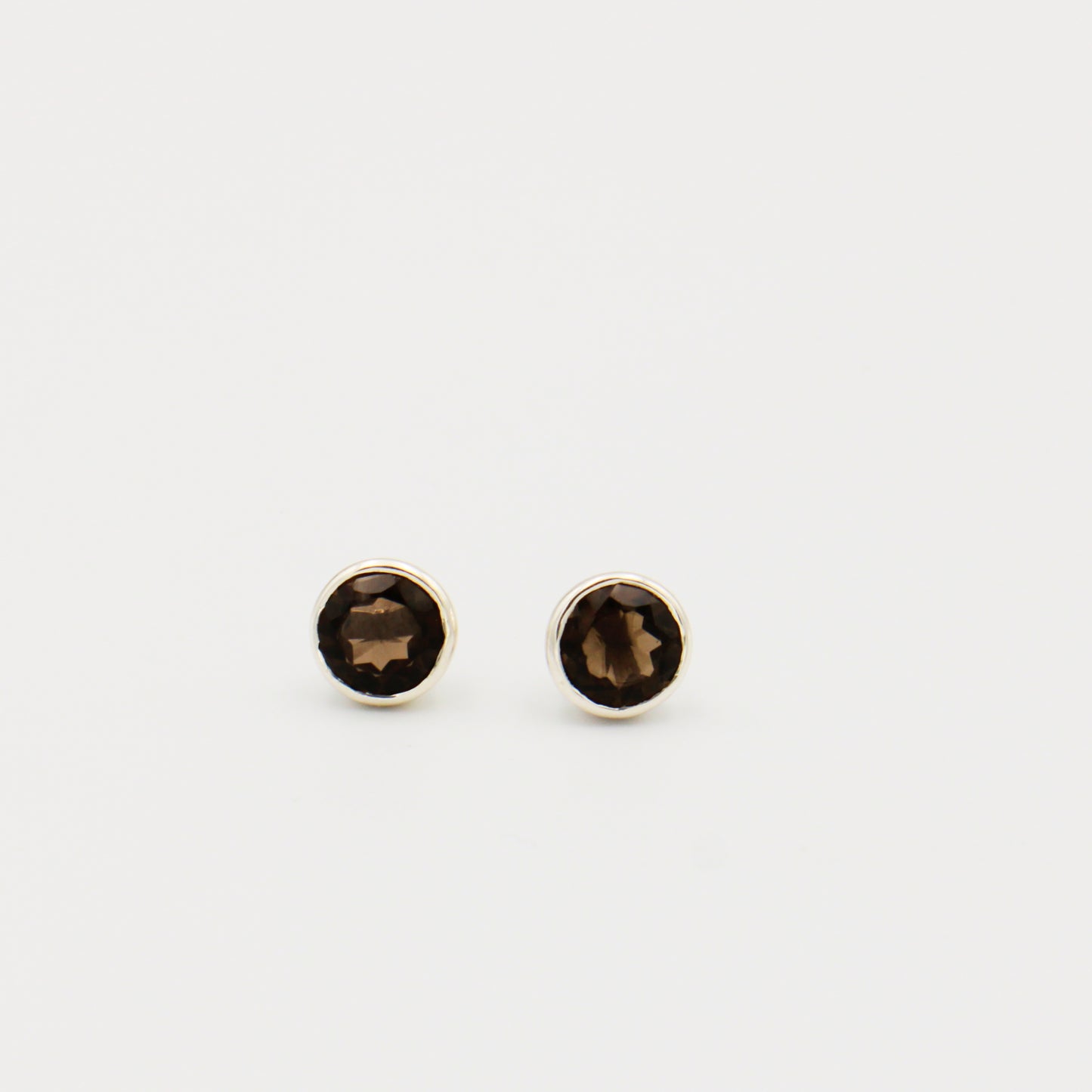 Smoky Quartz Round Bezel Sterling Studs