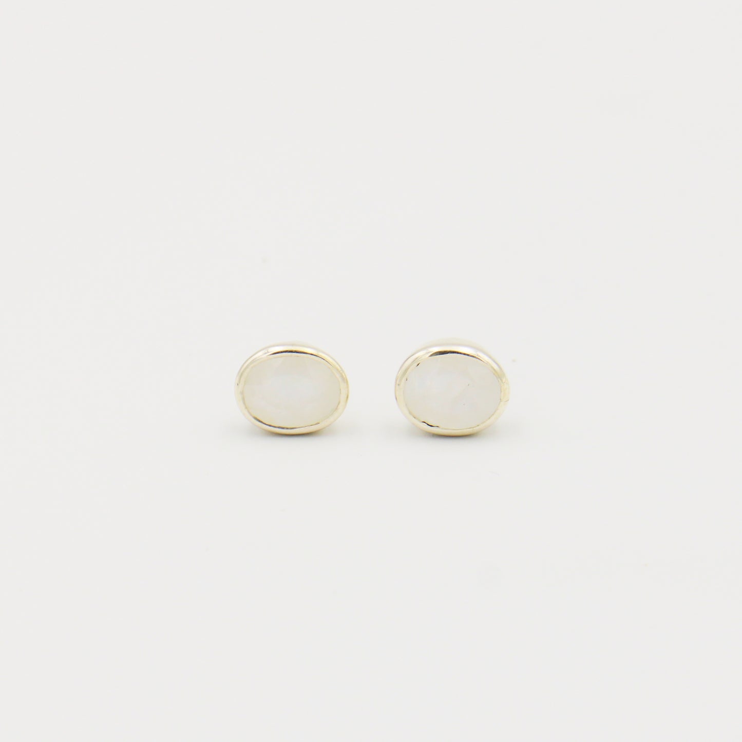 Rainbow Moonstone Large Oval Bezel Sterling Studs