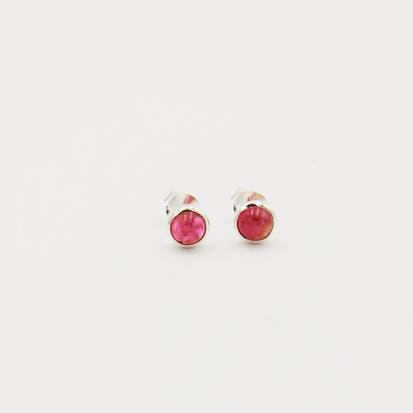 Pink Tourmaline Round Bezel Sterling Studs