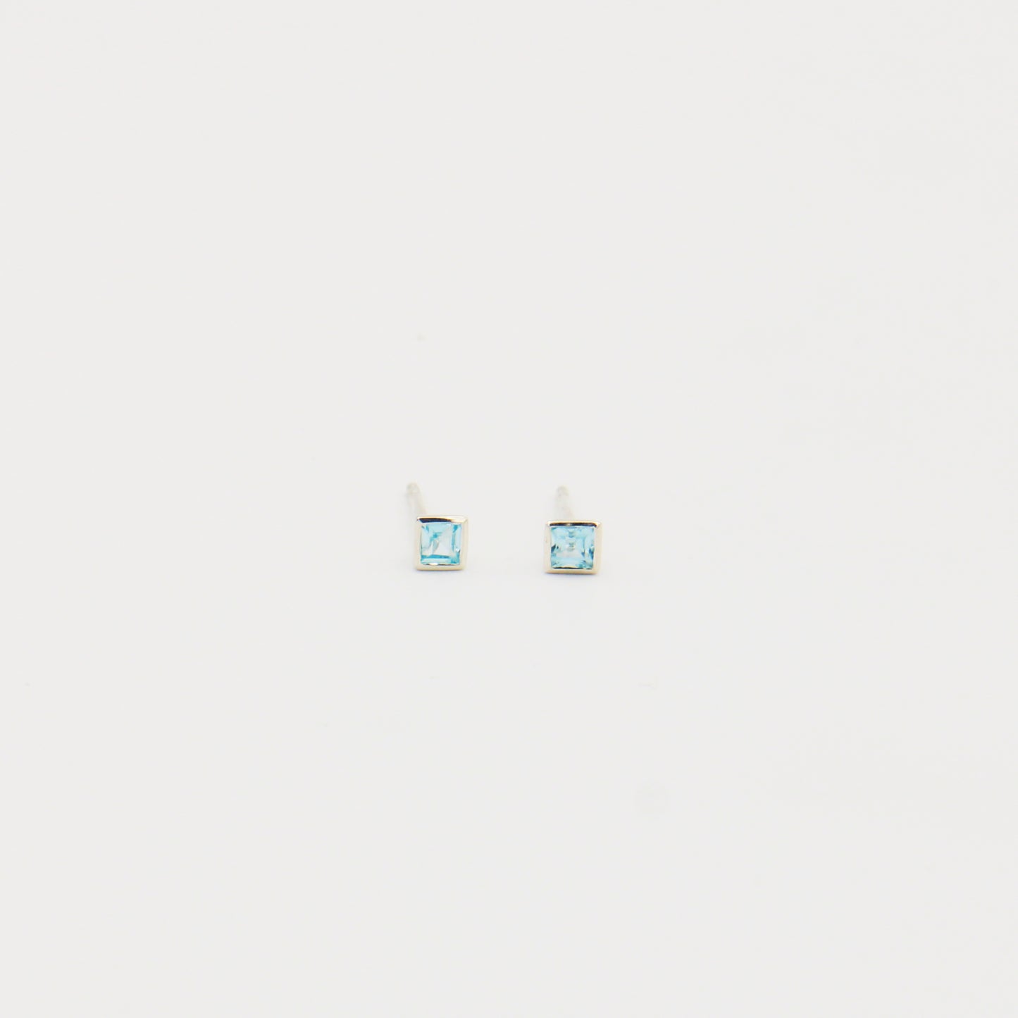 Dainty Blue Topaz Square Sterling Studs