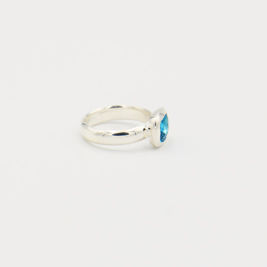 Swiss Blue Topaz Horizontal Baguette Sterling Ring Size 6