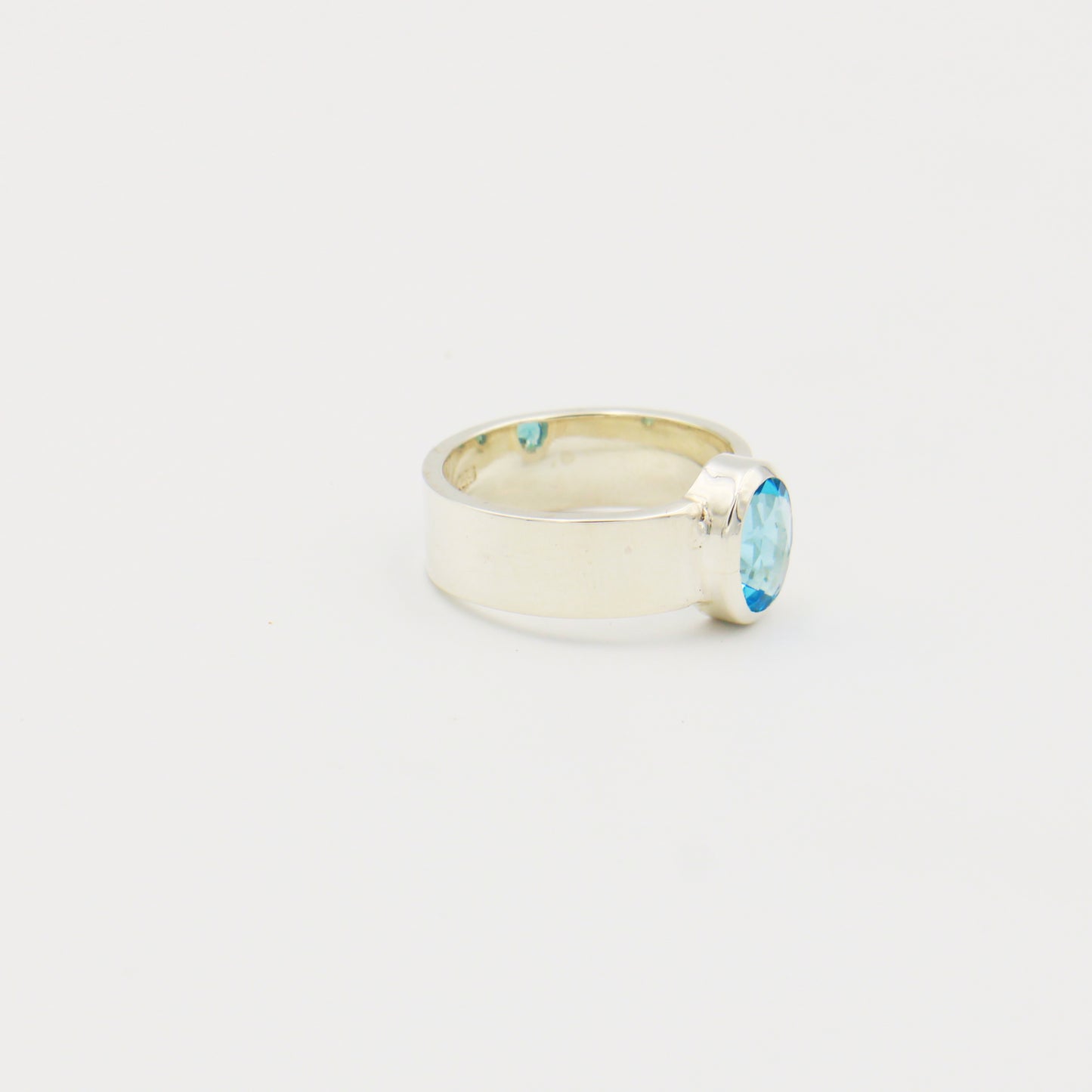 Blue Topaz Oval Sterling Wide Ring Size 8