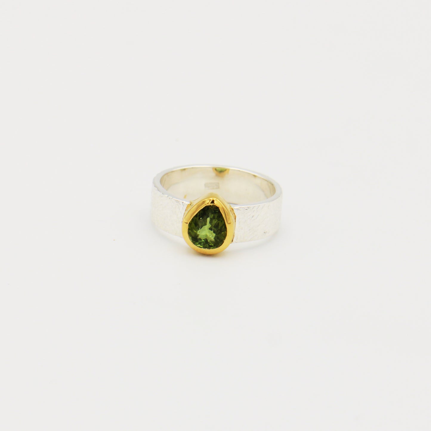 Green Tourmaline Pear GP Sterling Wide Ring Size 9