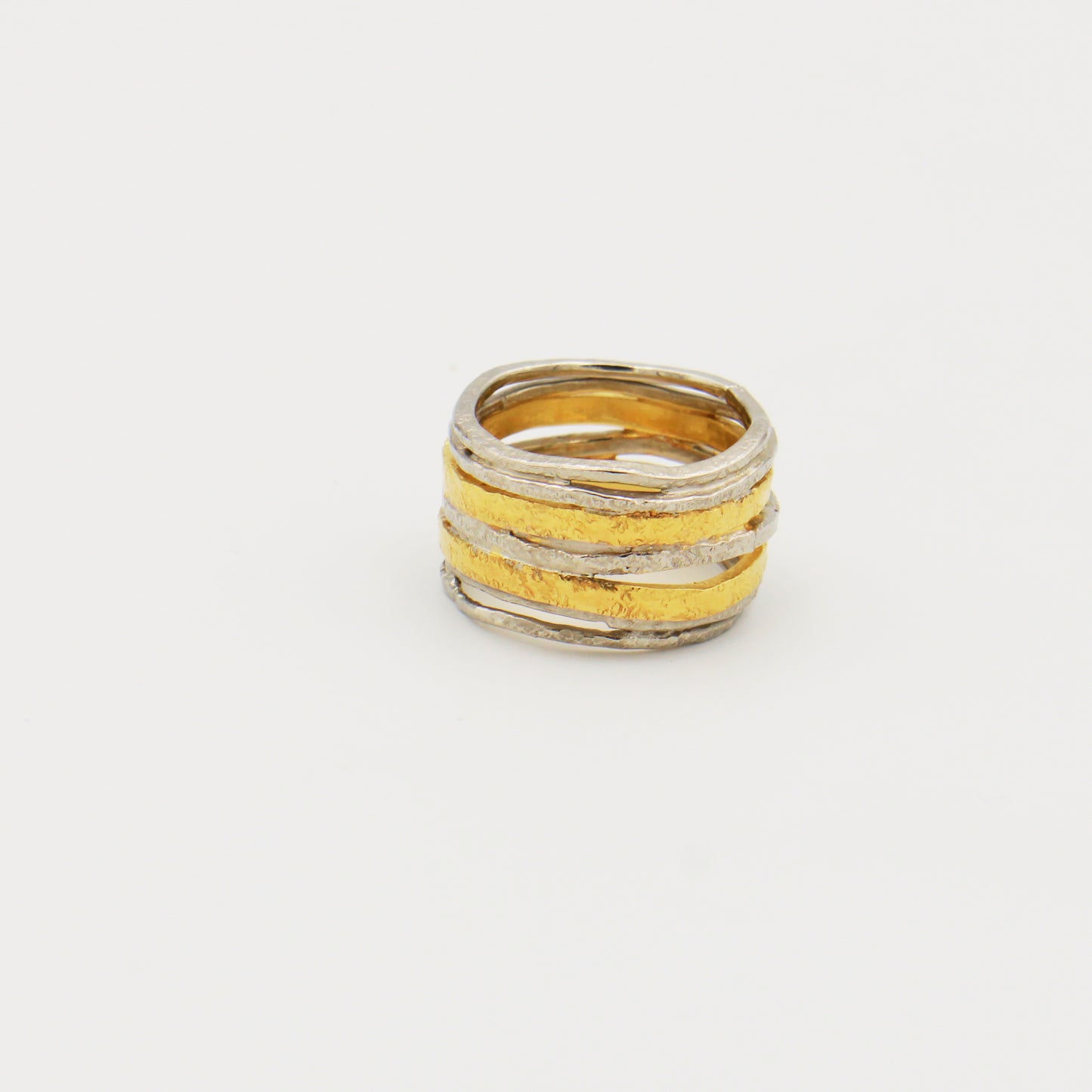 Rustic Sterling Silver & GP Multi-band Ring Size 7