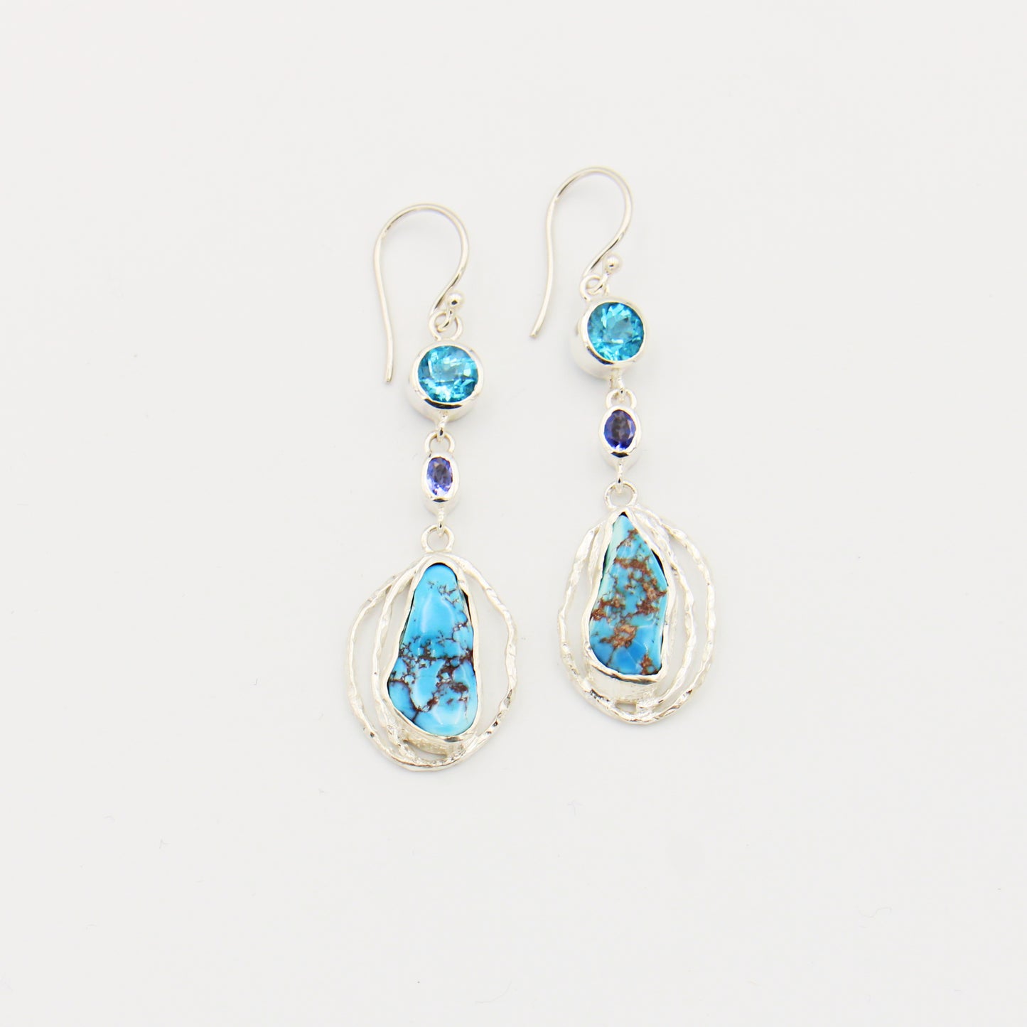 Turquoise, Blue Topaz & Tanzanite Sterling Dangle Earrings