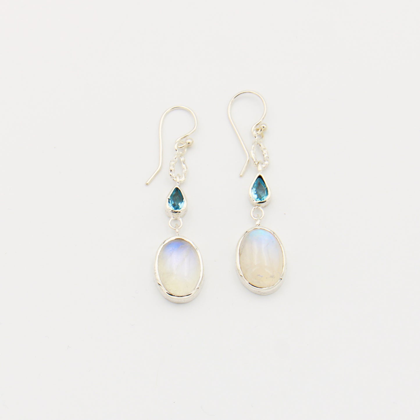 Rainbow Moonstone & Blue Topaz Sterling Earrings