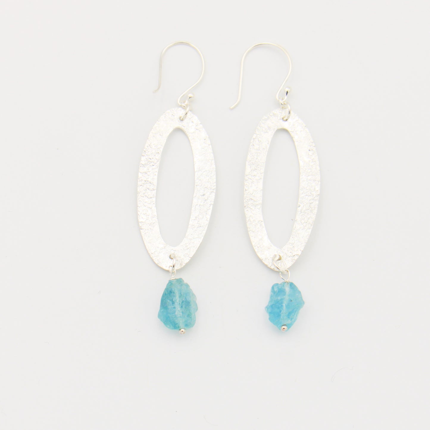 Raw Aquamarine Stamped Ovals Sterling Earrings