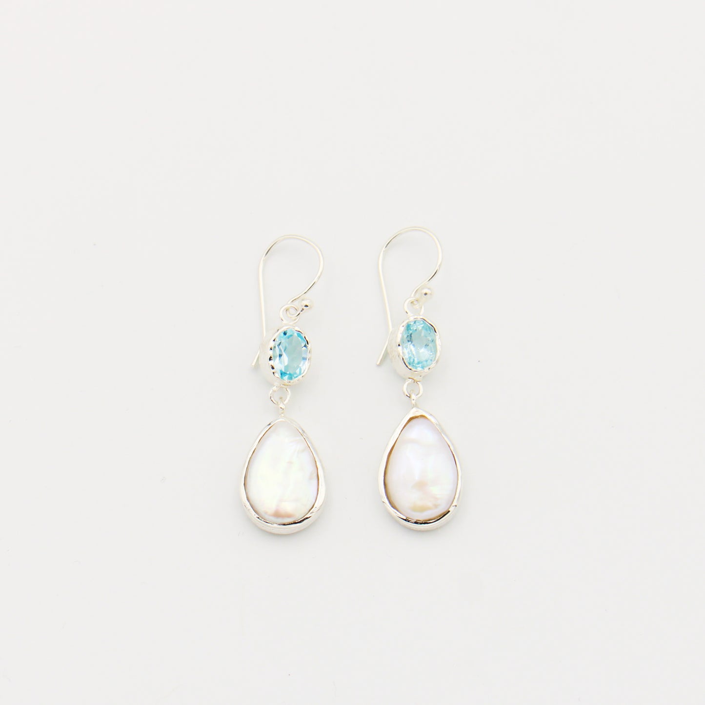 Baroque Pearl & Blue Topaz Sterling Earrings