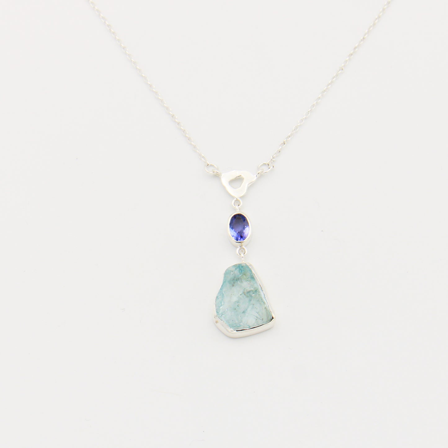 Raw Aquamarine & Tanzanite Sterling Necklace 17-18"