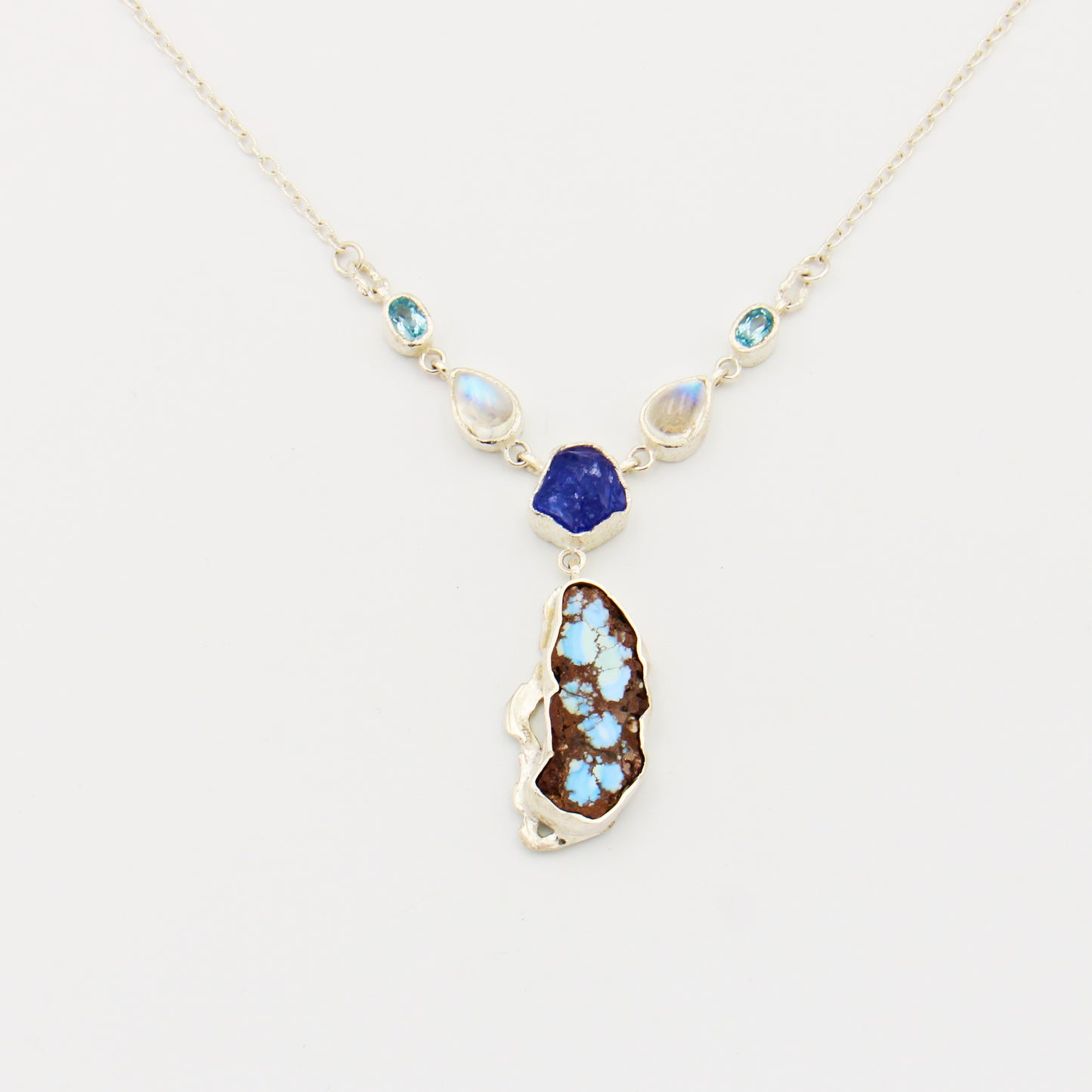 Boulder Turquoise, Multi-Stone Sterling Necklace 19"