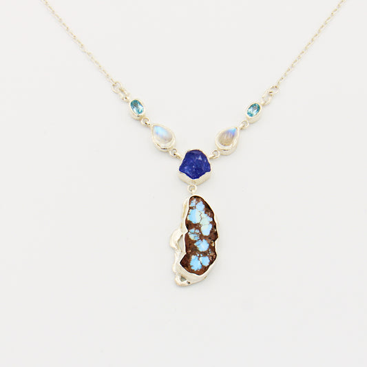 Boulder Turquoise, Multi-Stone Sterling Necklace 19"