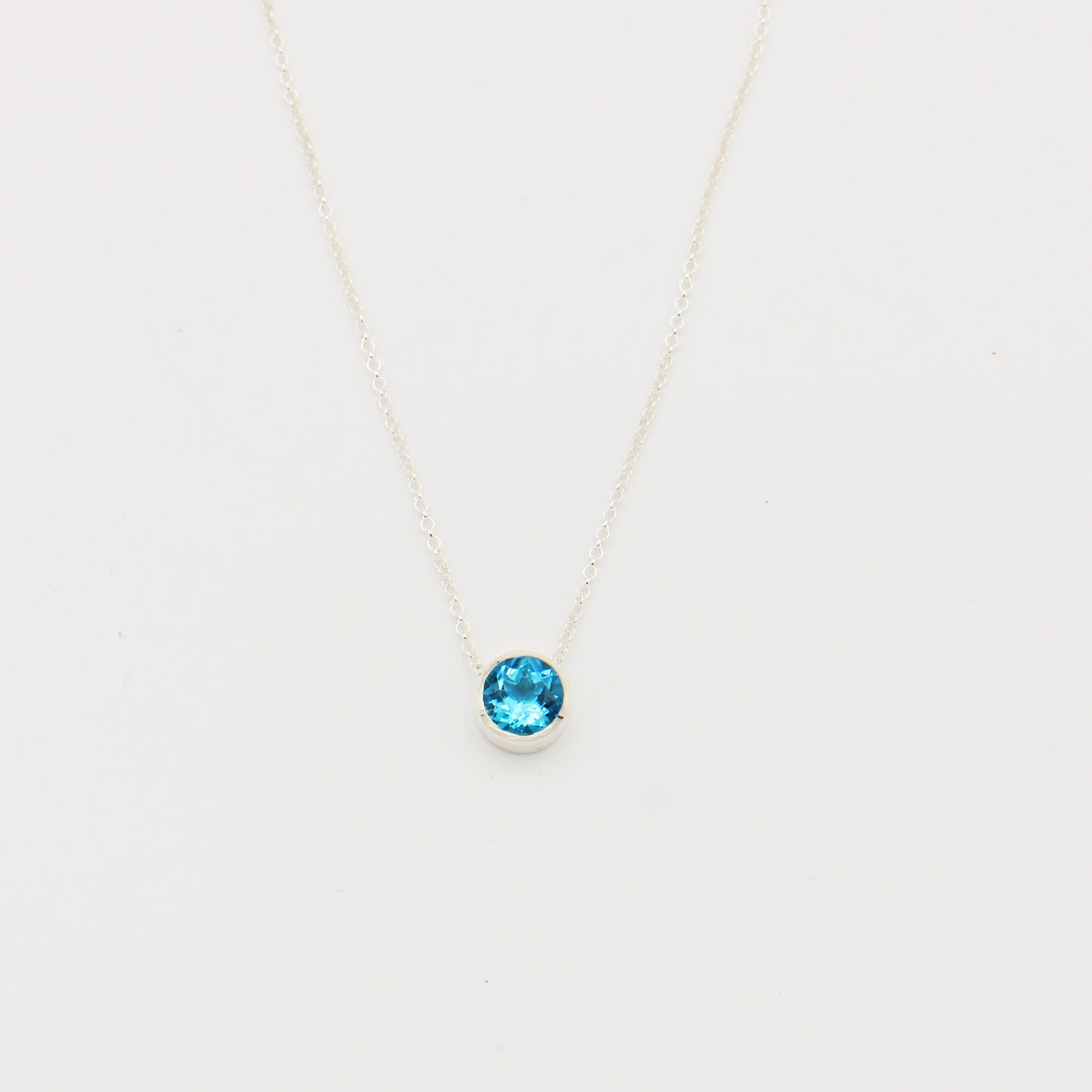 Blue Topaz Round Sterling Necklace 17.5"-19"