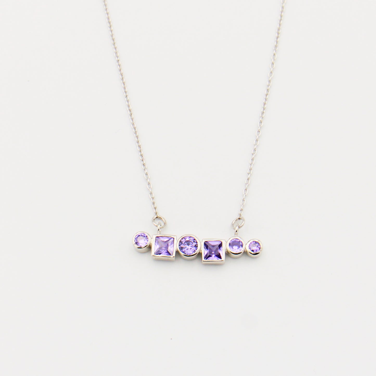 Amethyst Multi Stone Sterling Bar Necklace