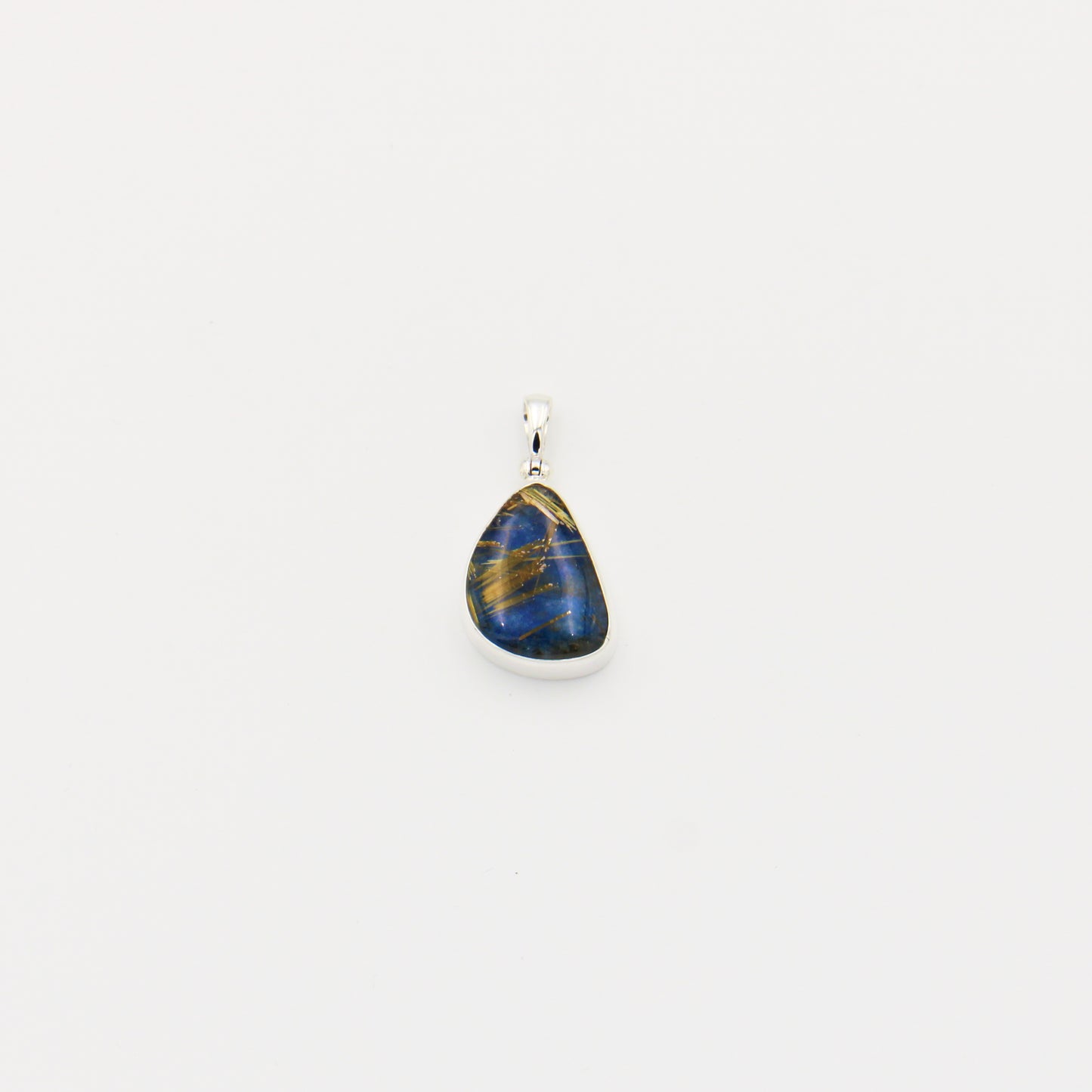 Lapis & Rutilated Quartz Doublet Wedge Sterling Pendant