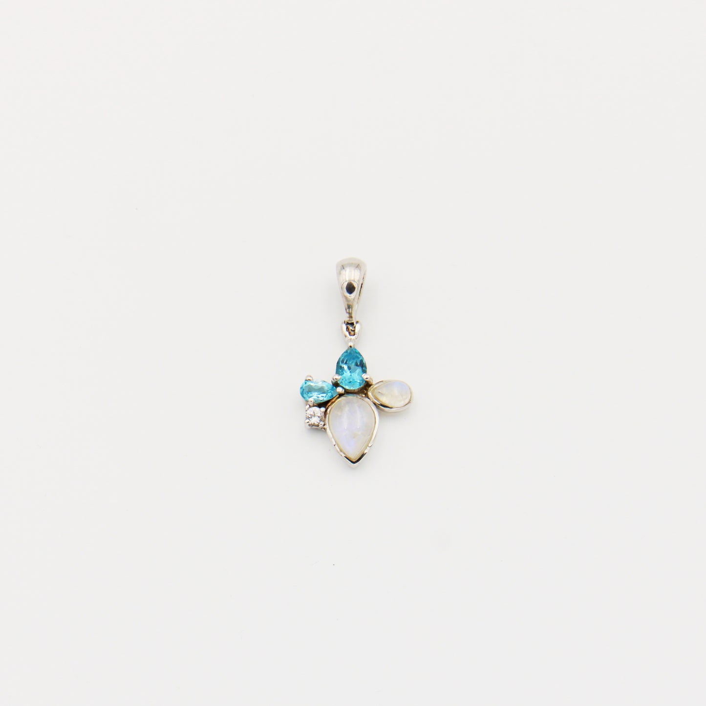 Moonstone w/Blue & White Topaz 5 Stone Sterling Pendant