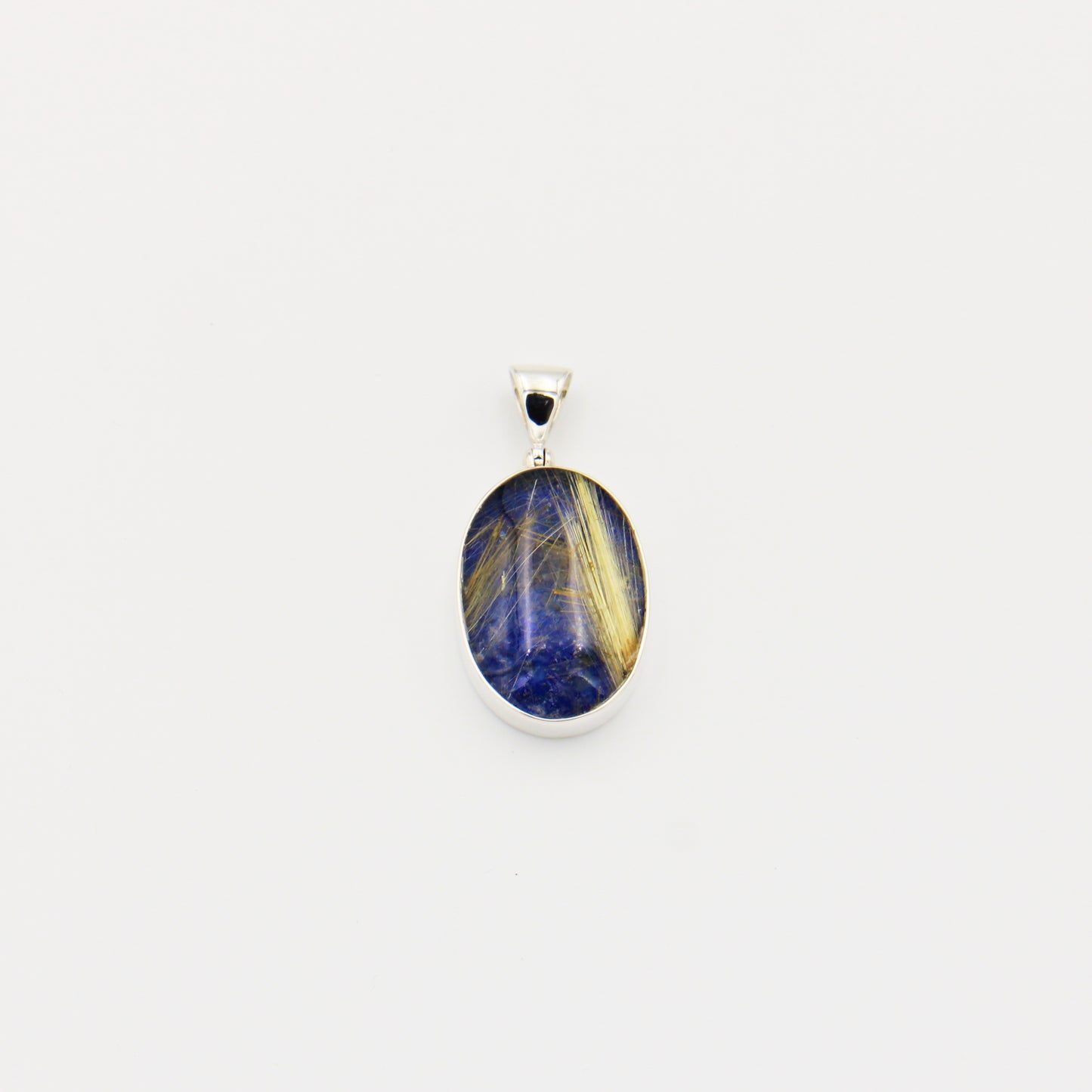 Lapis & Rutilated Quartz Doublet Oval Sterling Pendant