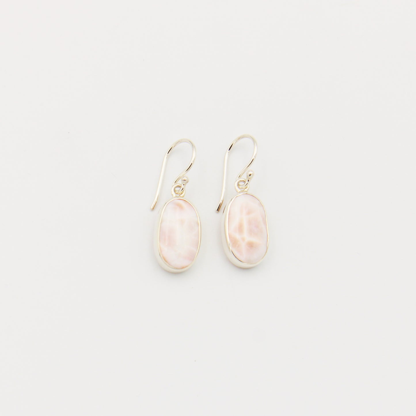 Pink Natrolite Oval Sterling Earrings