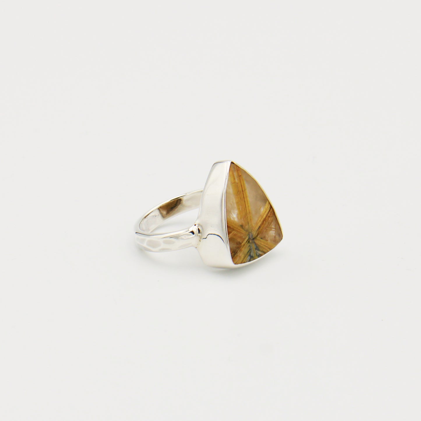 Wheat Rutilated Quartz Triangle Sterling Ring Size 9