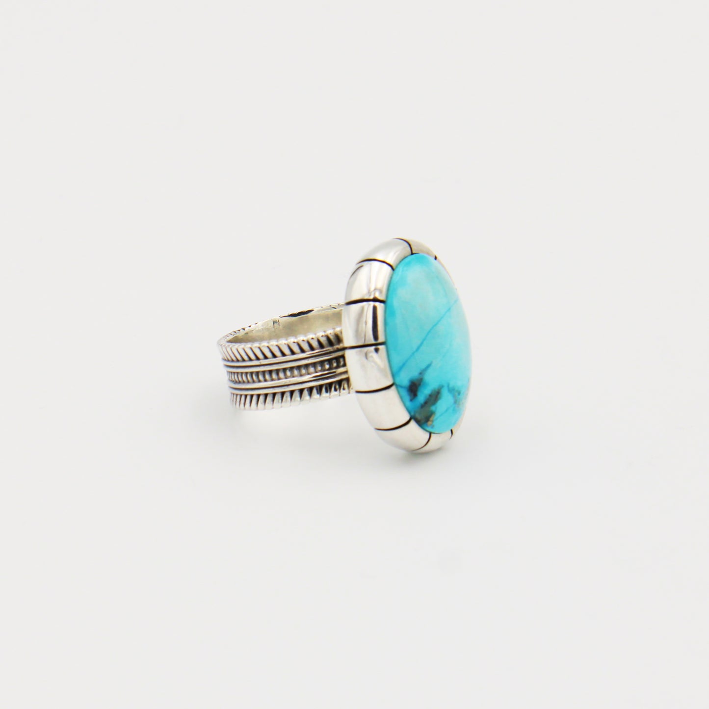 Turquoise Oval Sterling Statement Ring Size 8