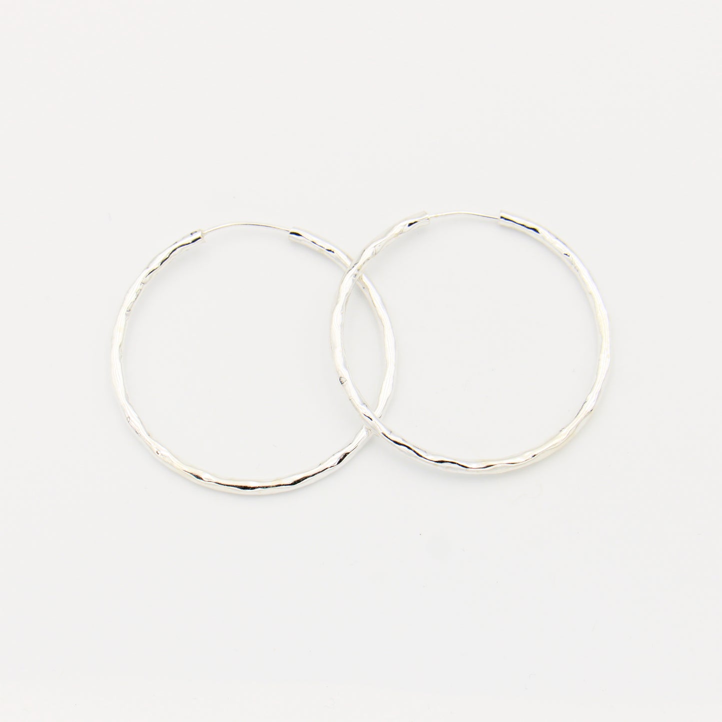 Hammered Sterling Silver Round Hoops 47mm