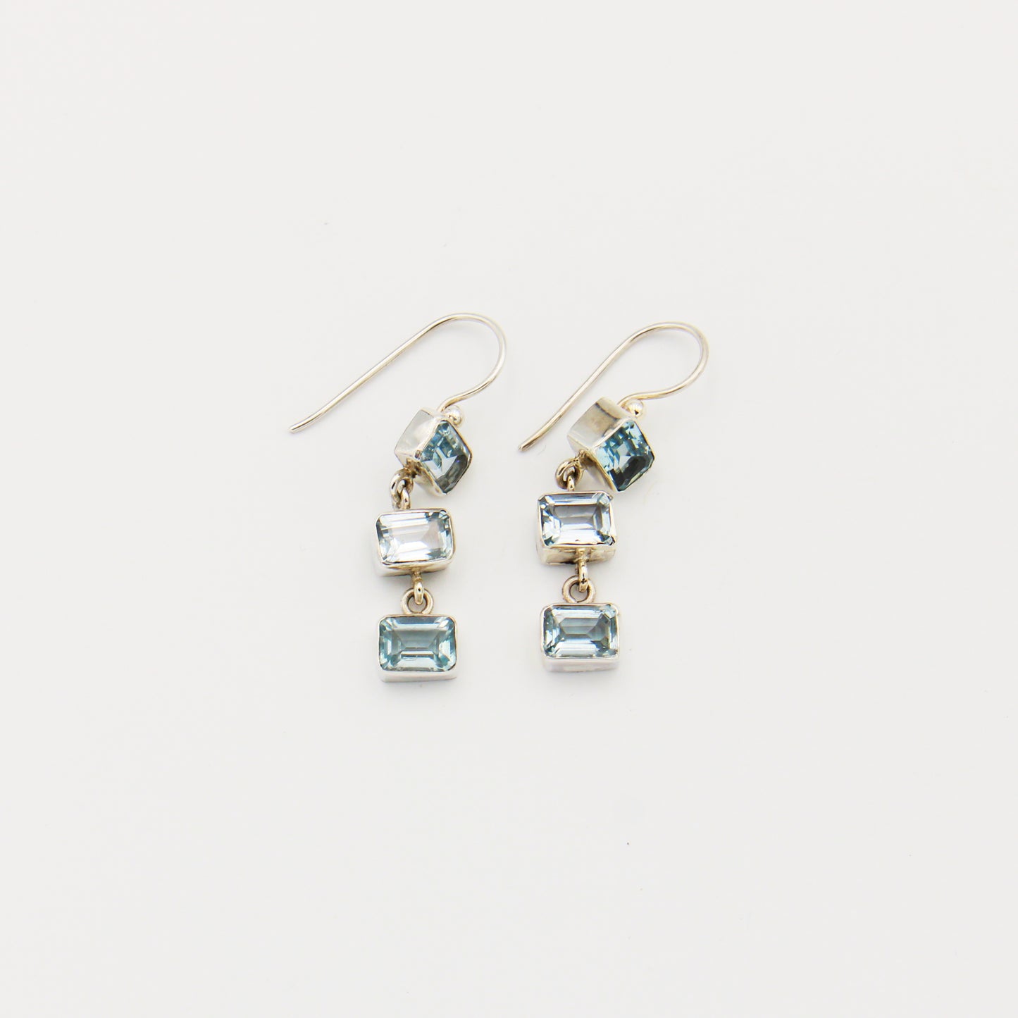 Three Stone Aquamarine Dangle Earrings