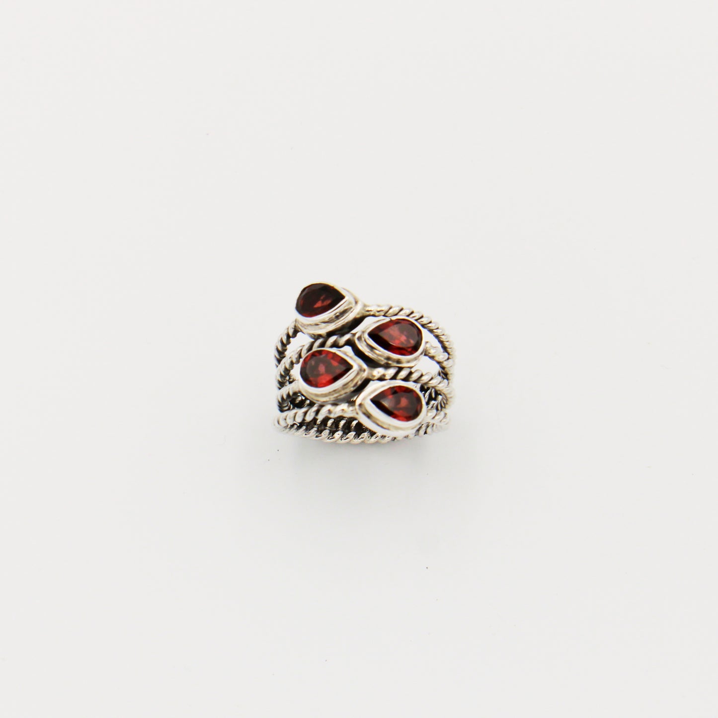 Four Stone Pear Garnet Sterling Ring with Twisted Band