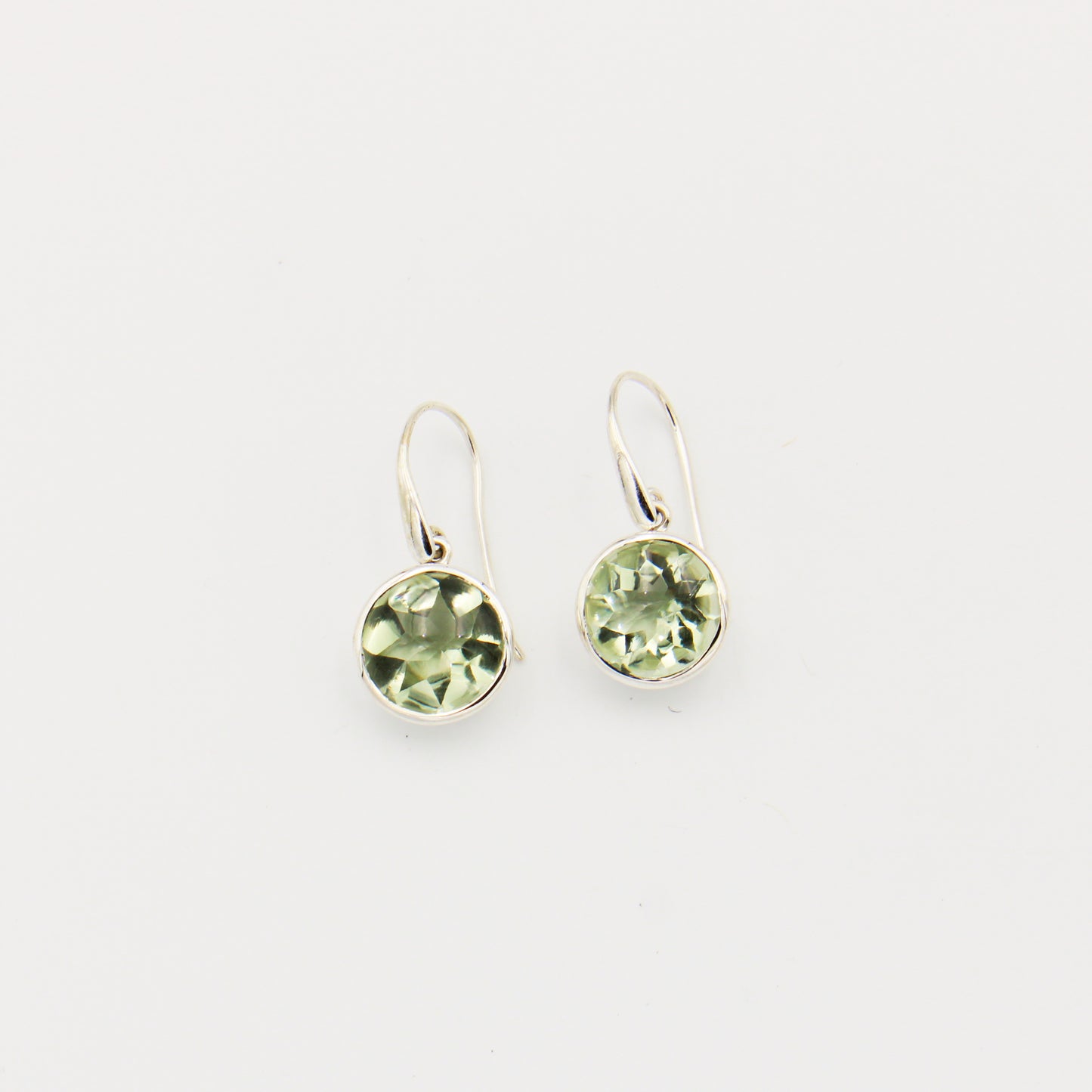 Green Amethyst Round Sterling Drop Earrings