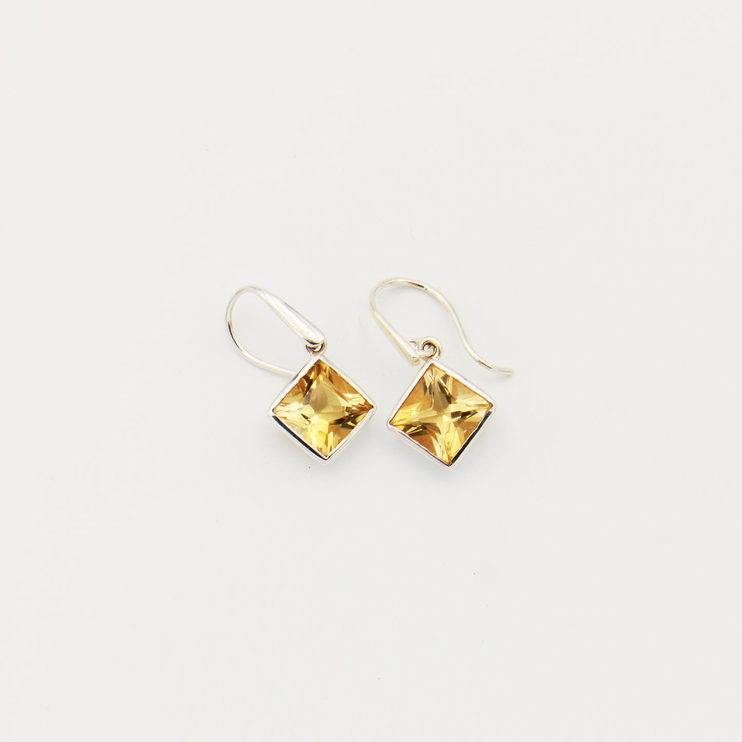 Citrine Square Faceted Sterling Earrings