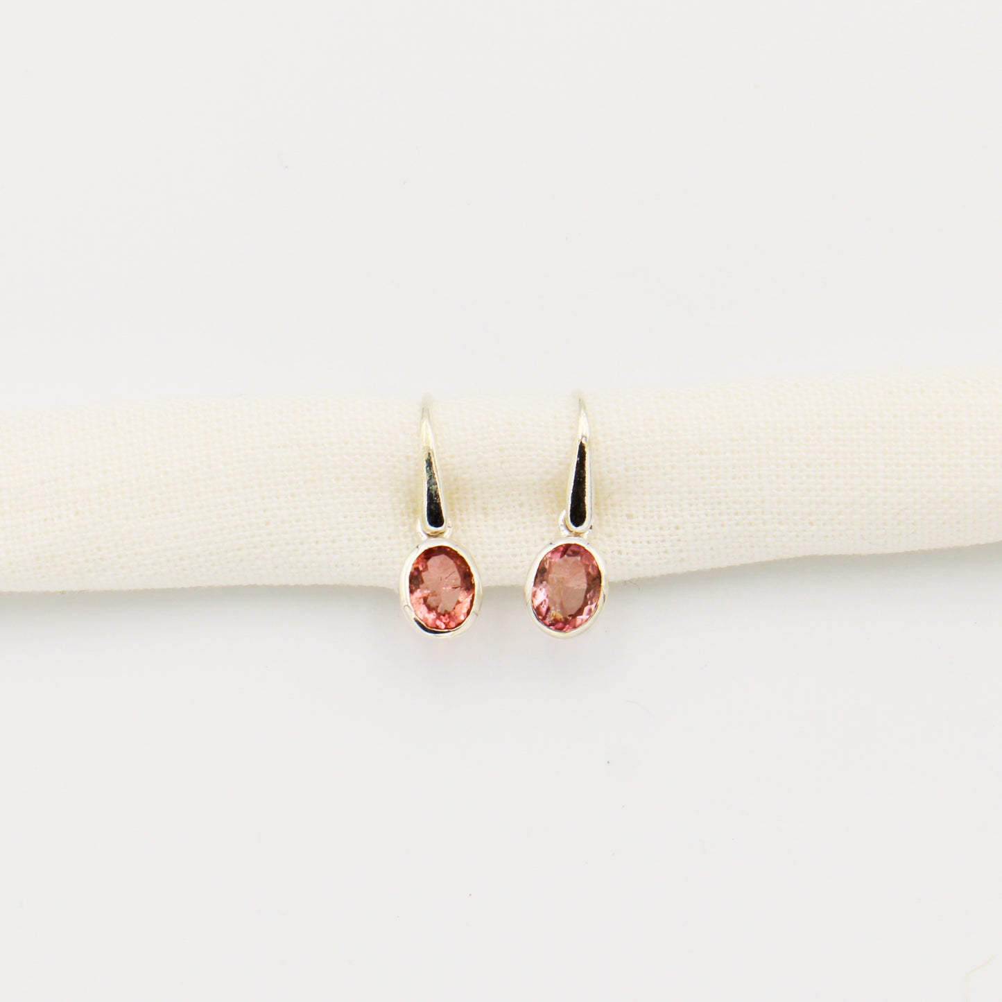 Pink Tourmaline Oval Sterling Bezel Earrings