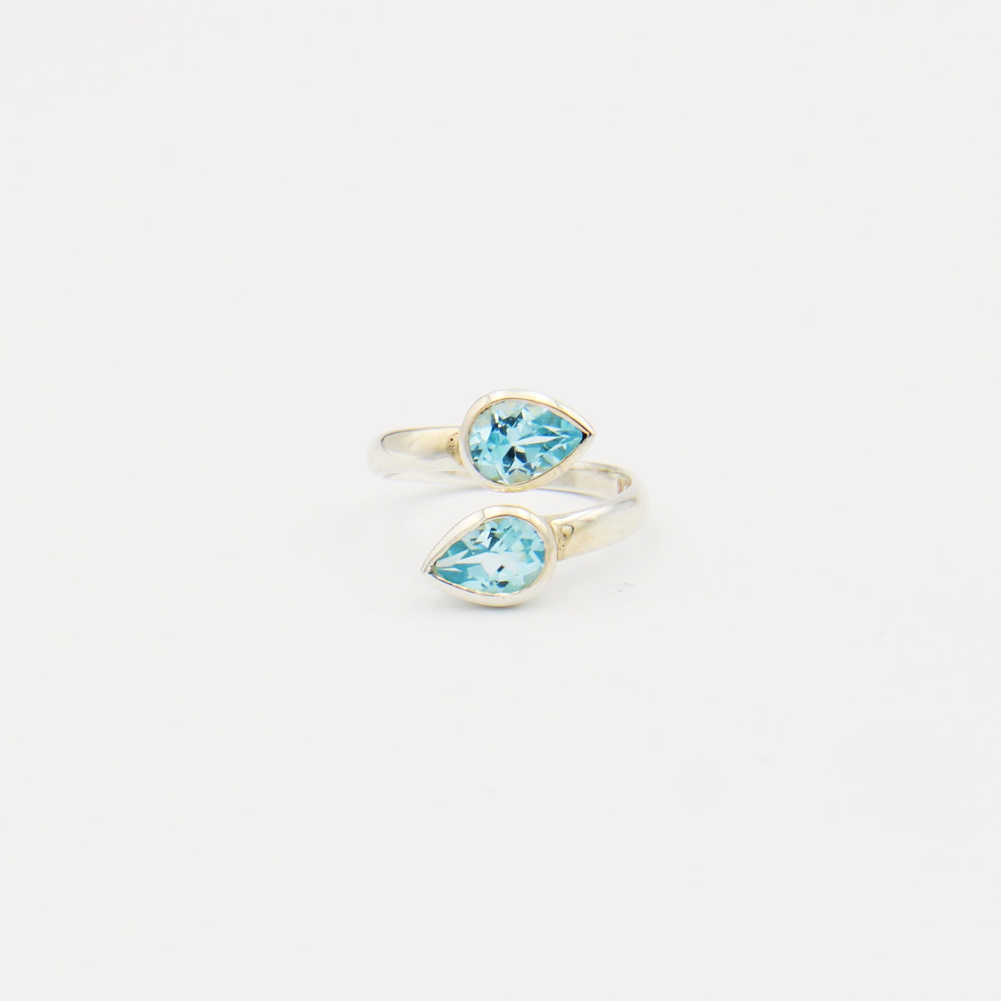 Blue Topaz 2 Pear Sterling Ring Size 8