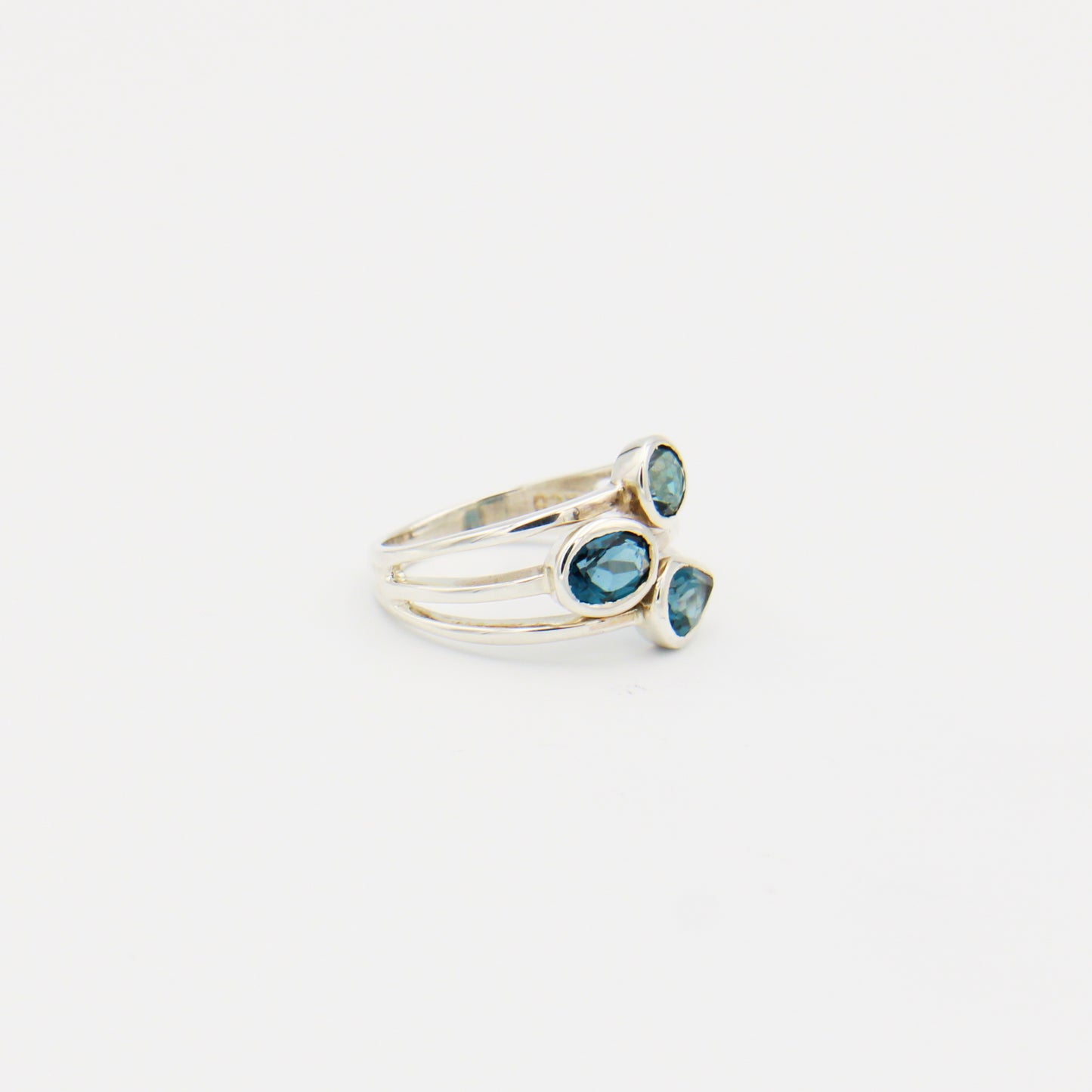 Blue Topaz 3 Stone Sterling Ring Size 8