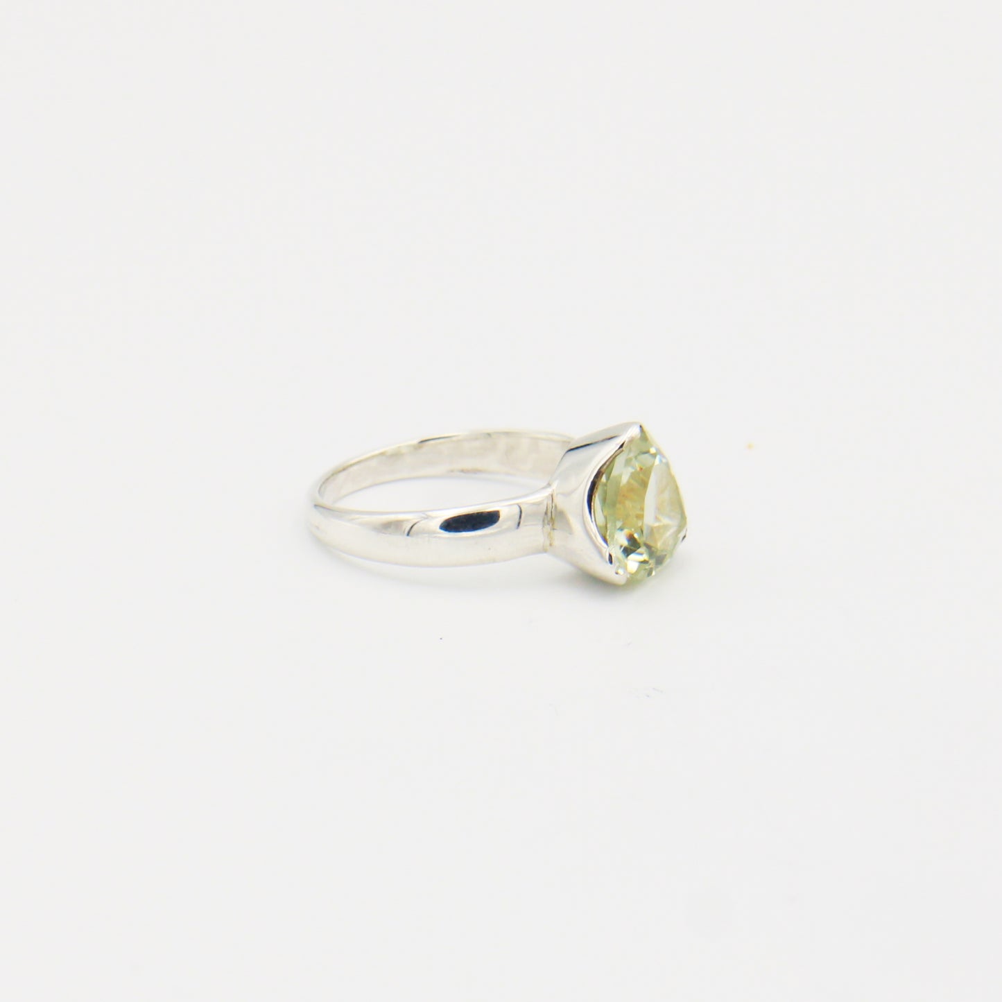 Green Amethyst Trilliant Sterling Silver Ring Size 7.5