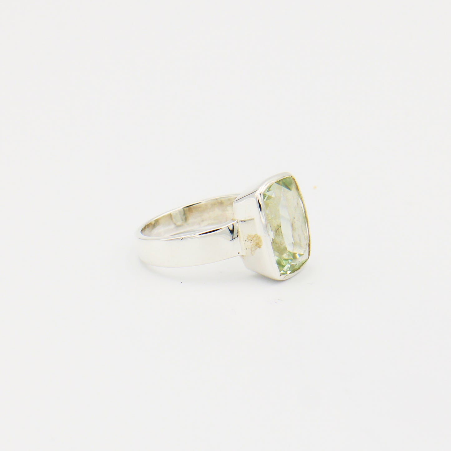 Green Amethyst Rectangle Sterling Silver Ring Size 7.5