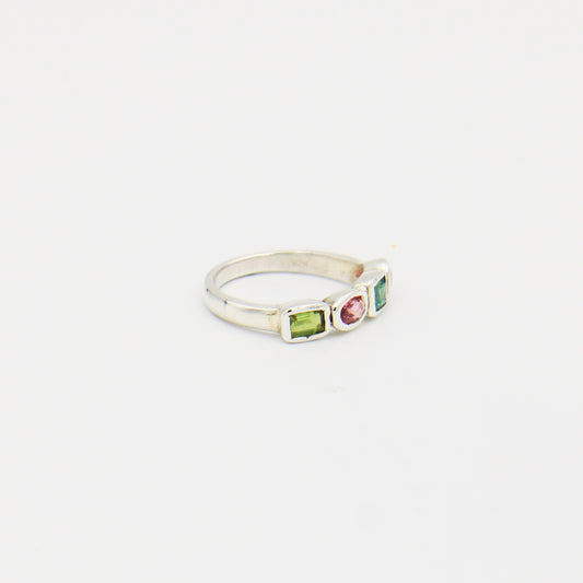 Tourmaline Multi Four Stone Sterling Ring Size 7