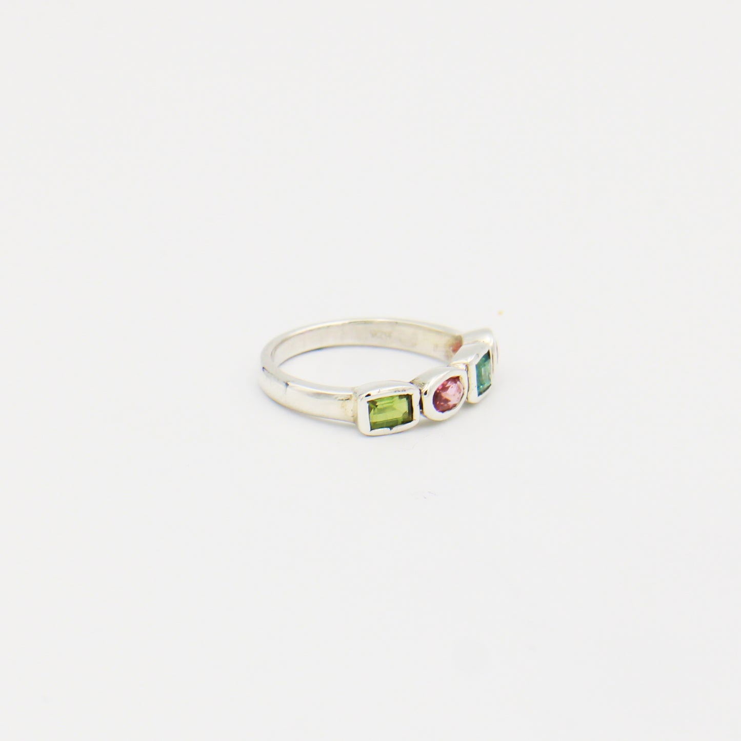 Tourmaline Multi Four Stone Sterling Ring Size 7
