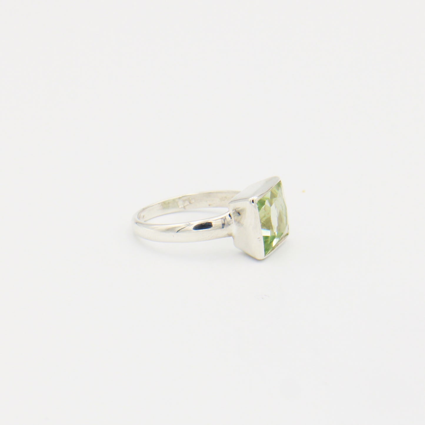 Green Amethyst Square Sterling Silver Ring Size 7.5
