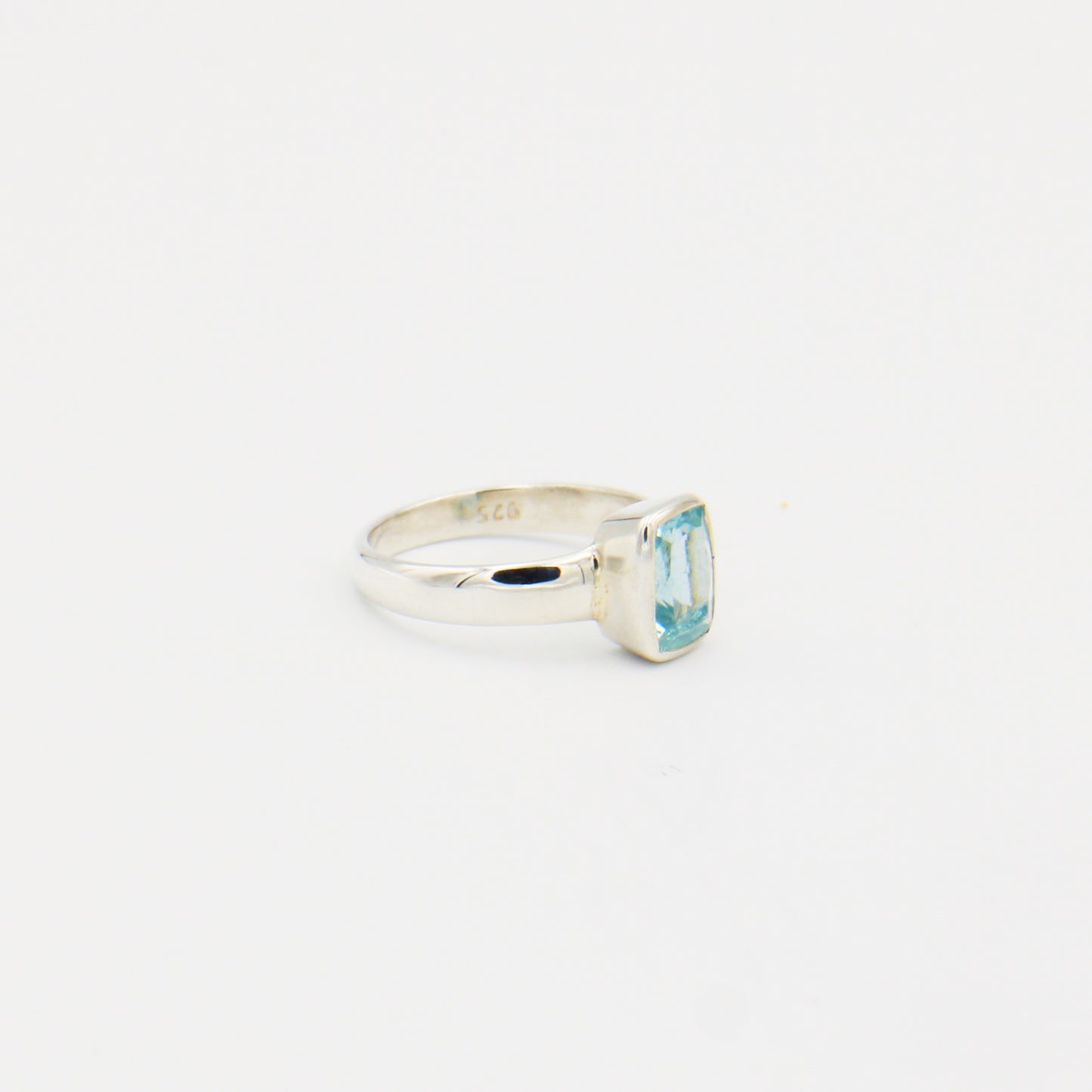 Aquamarine Emerald Cut Sterling Ring Size 7.5