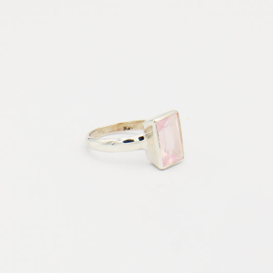 Rose Quartz Rectangle Sterling Ring Size 8