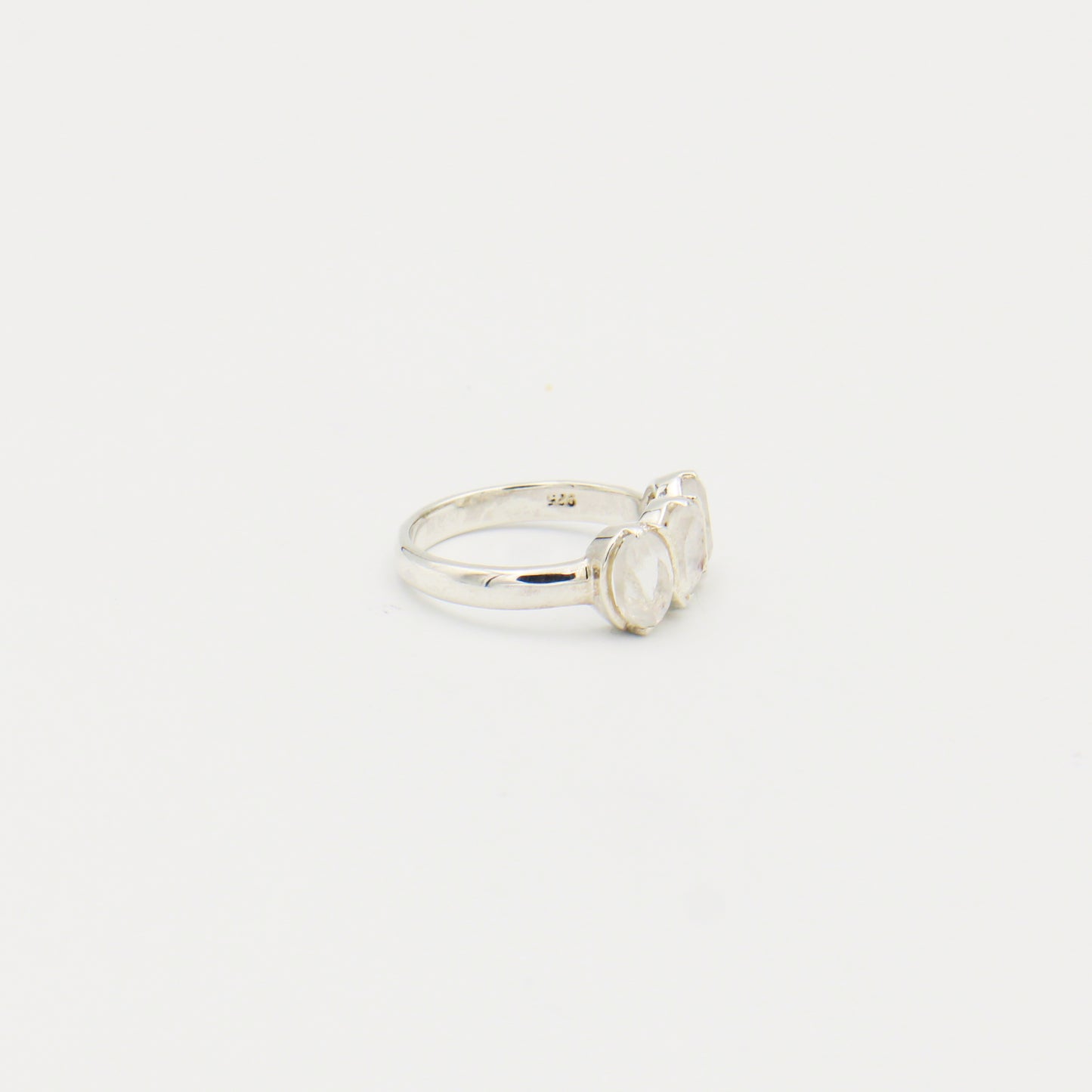 Rainbow Moonstone 3-Stone Sterling Ring Size 7