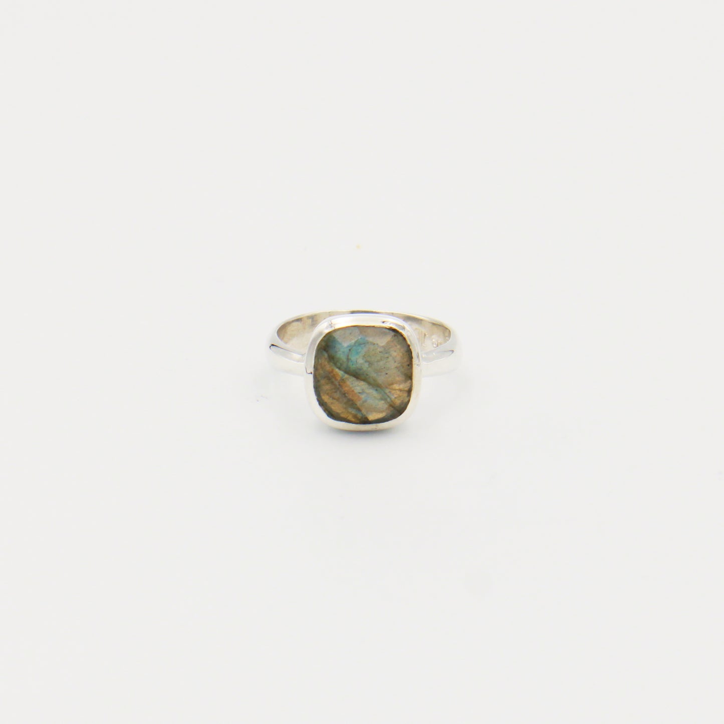 Labradorite Cushion Sterling Bezel Ring Size 8