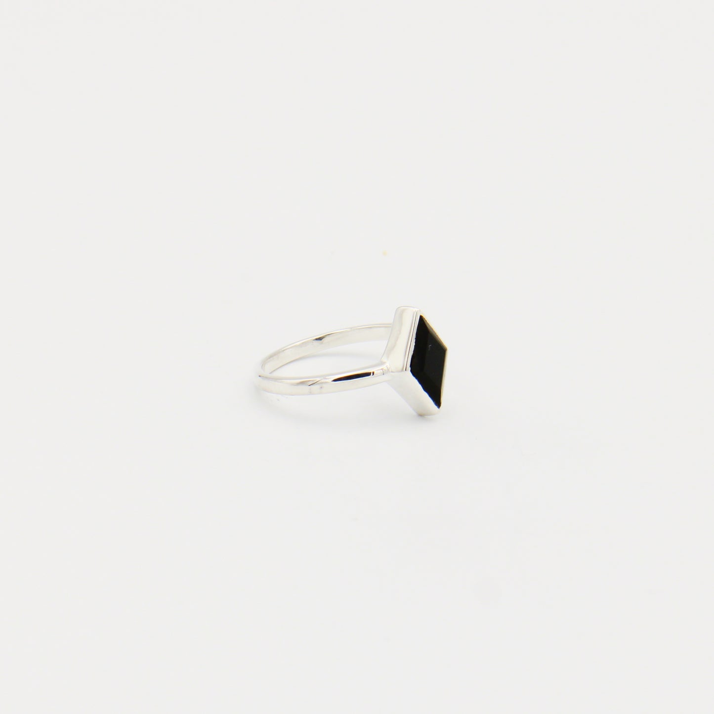 Black Onyx Diamond Cut Sterling Ring Size 7
