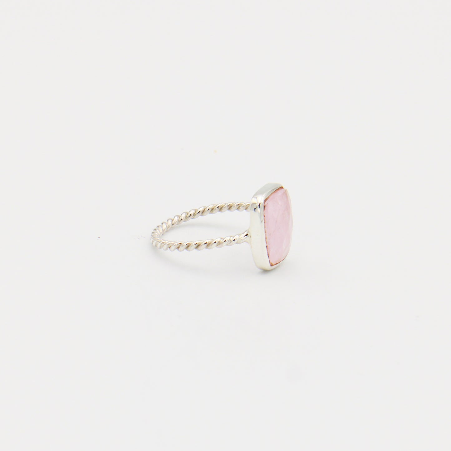 Rose Quartz Faceted Rectangle Sterling Ring Size 8