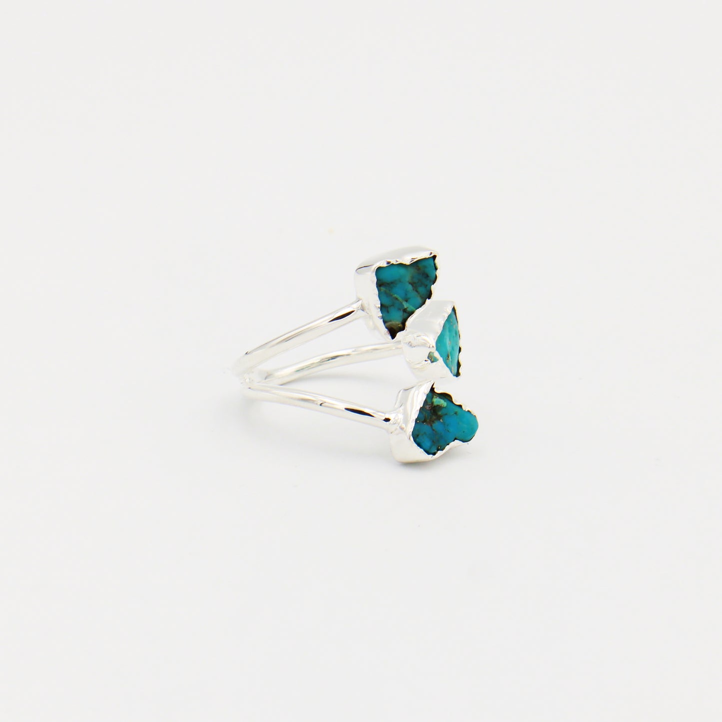 Turquoise Triple Nugget Slices Sterling Ring Size 8