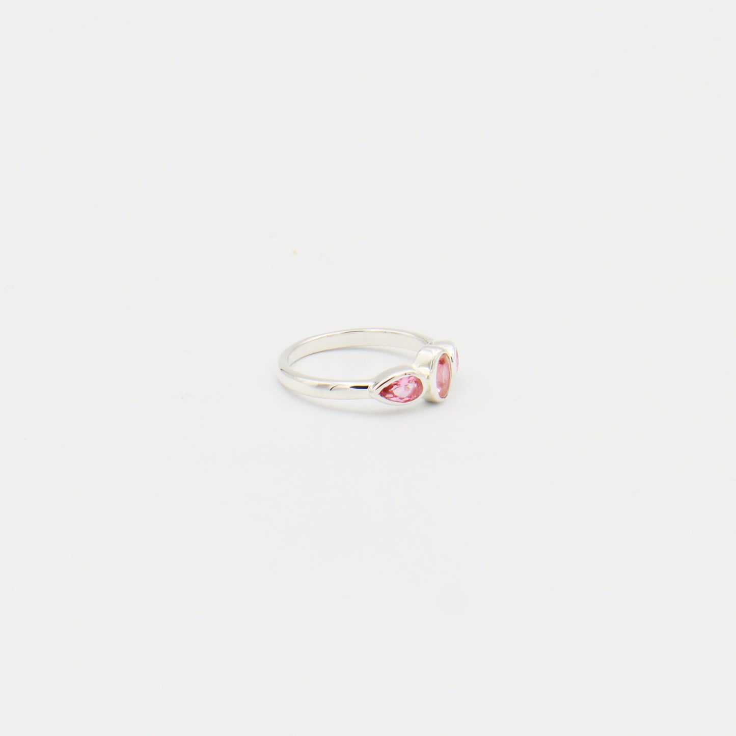 Pink Tourmaline Three Stone Sterling Ring Size 5