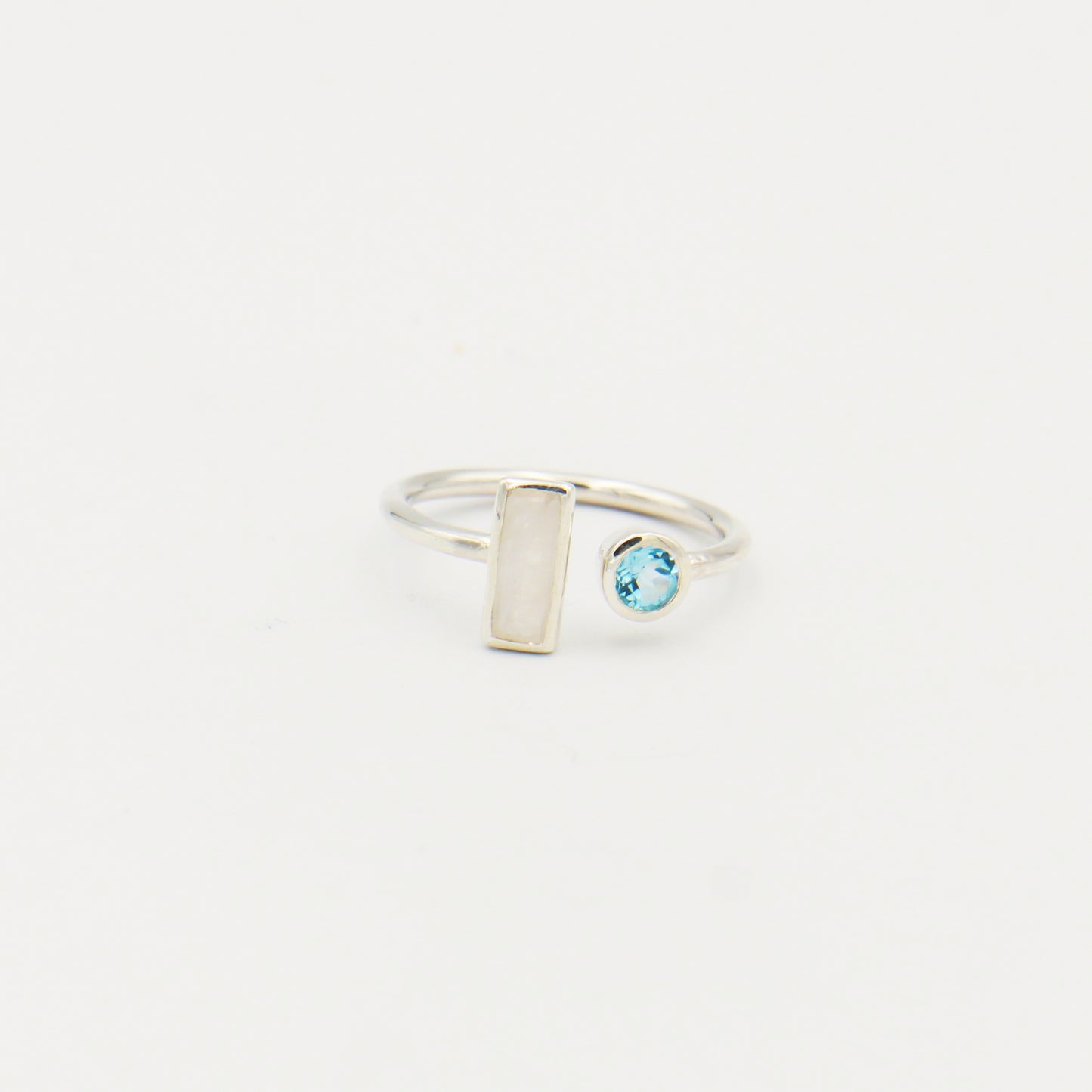 Moonstone Bar & Blue Topaz Sterling Ring