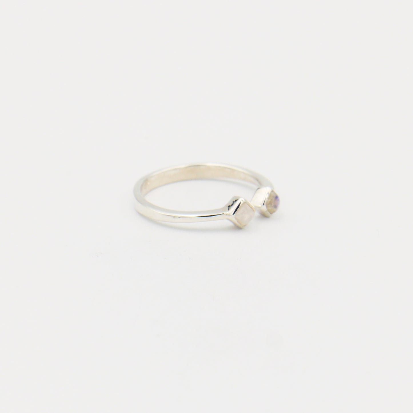Moonstone Two Tiny Squares Sterling Ring