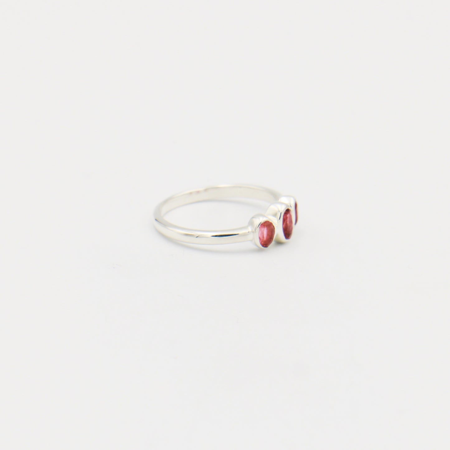 Pink Tourmaline Three Ovals Sterling Ring