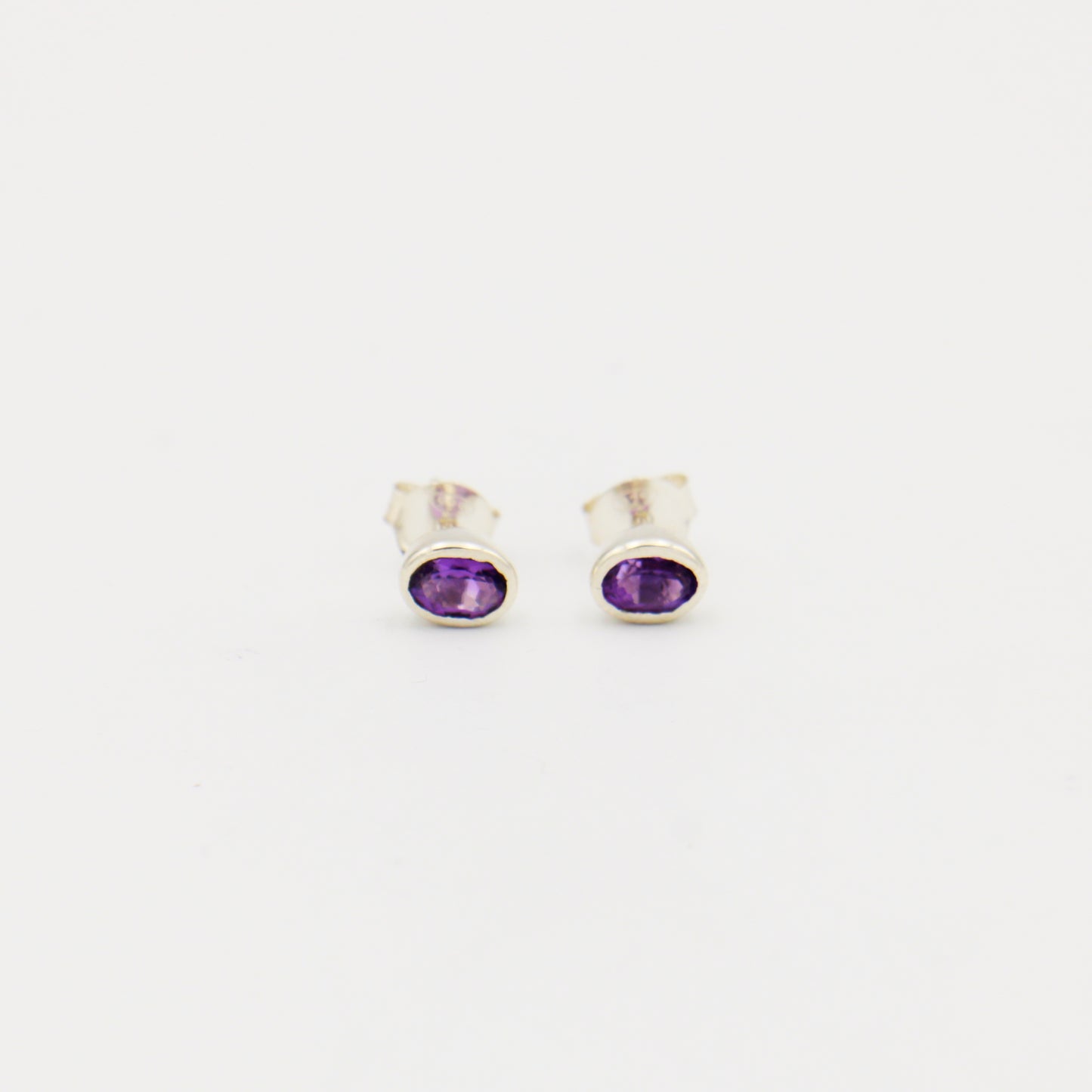 Amethyst Oval Sterling Bezel Studs 6mm