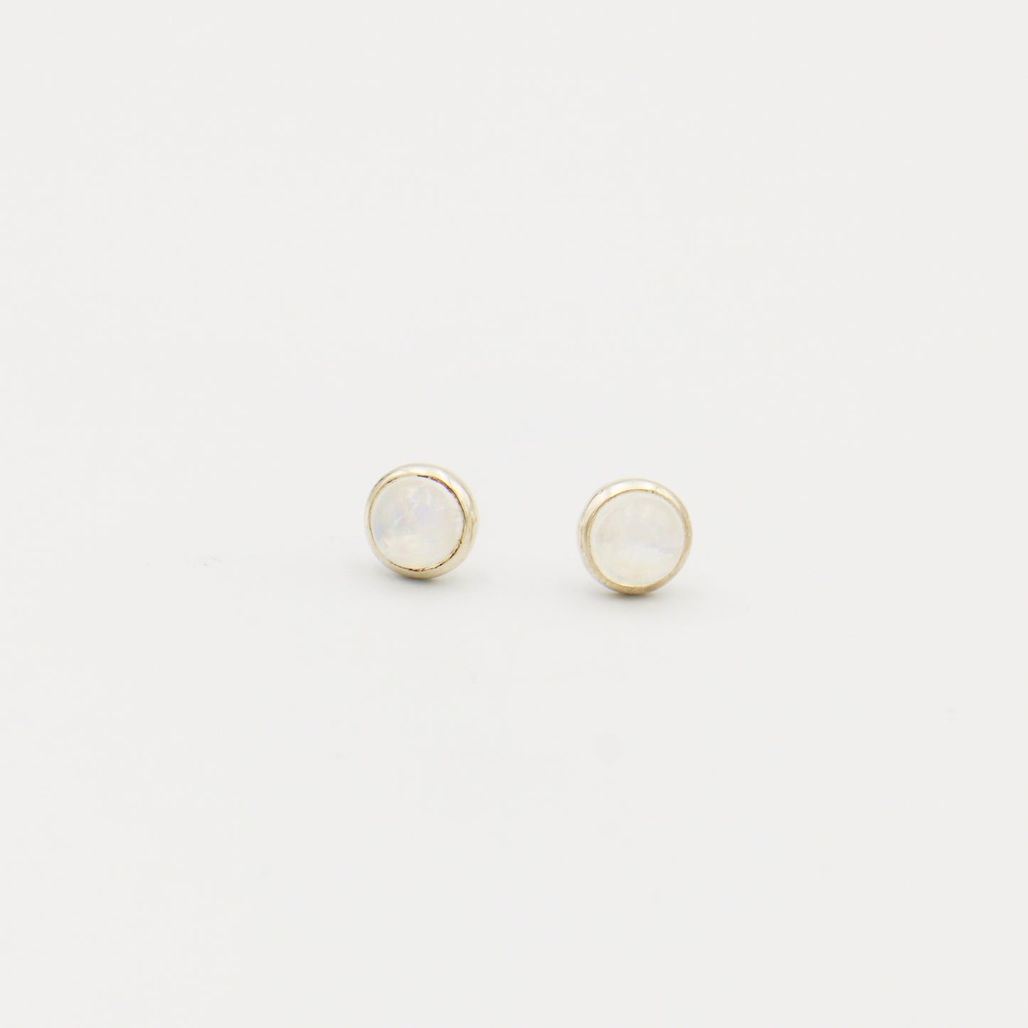 Moonstone Round Cabochon Bezel Sterling Studs