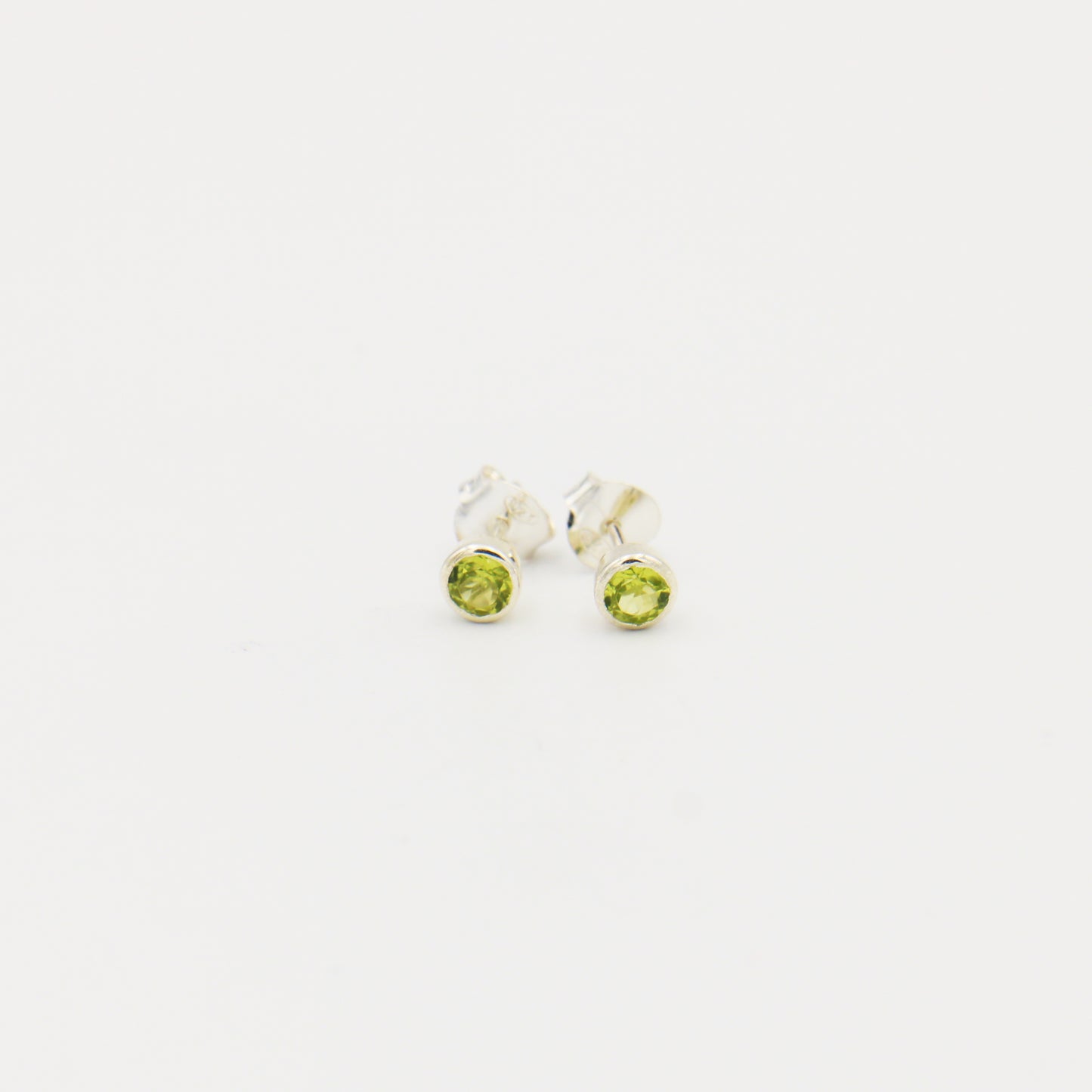 Peridot Round Sterling Bezel Studs 4mm